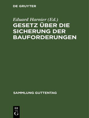 cover image of Gesetz über die Sicherung der Bauforderungen